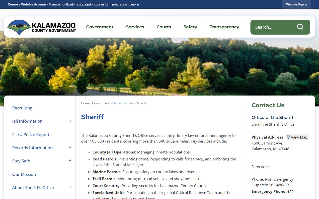 Kalamazoo County Sheriff's Office for felony arrest and law enforcement records