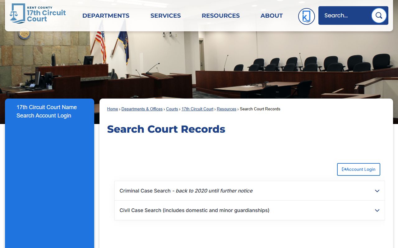 Kent County court records search portal for felony records