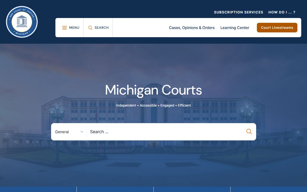 Michigan Courts homepage for felony records search